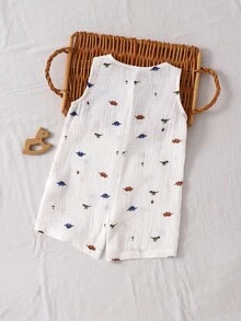 Cozy Pixies 男婴卡通椰子树图案圆领无袖连体短裤，休闲百搭 - 彩色 - 查看 2