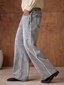 AKNOTIC Business Casual Quần jeans ống rộng túi chéo dành cho nam - màu đen - Xem 4