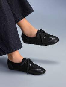 CUCCOO GRLICON Women's Square Toe Lace-Up Design Casual Flat Shoes For Christmas Valentine's Day Y2K - Black - View 4