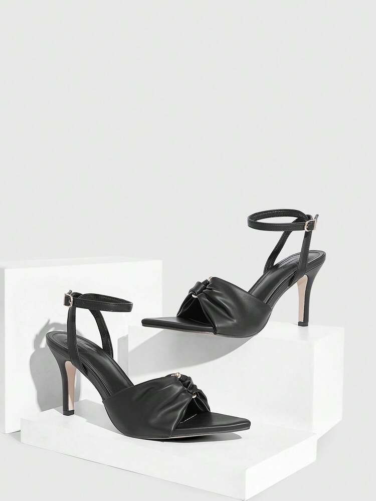 CUCCOO SZL Women's Pointed Toe Stiletto High Heel Sandals With Metal Round Buckle Design, Sexy Elegant Stylish Ankle Strap Slip-On Heels For Date, Afternoon Tea, Party, Evening, Daily Commute Valentine's Day