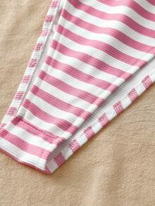 GlowEve Petite 女士条纹印花荷叶边上衣+三角裤+短裤三件套 - 粉色 - 查看 7