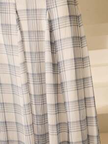 Aralina 女士长款格纹印花低腰A字飘逸半身裙，夏季女士沙滩格纹蓝色长款连衣裙，适合外出和正式场合穿着 - 彩色 - 查看 4