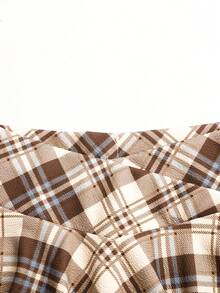 SHEIN Tween Girl Fashionable Elegant Woven Plaid Skirt - Apricot - View 4