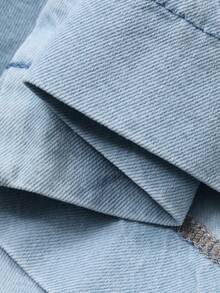 DAZY Women's Collared Short Sleeve Cinched Waist Waist Denim Shirt And Loose Fit Long Pants Vacation & Casual Denim Set - Light Wash - View 7