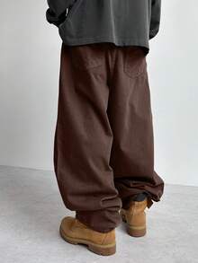 DAZY Jeans de hombre de color camello sólido con aspecto vintage lavado, otoño - Marrón - Ver 2