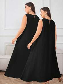 Al Najma Plus Size Women's Sleeveless Solid Color Arabic Style Dress - Black - View 2