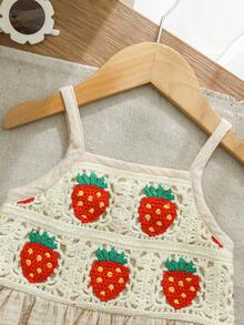 Cozy Pixies 女婴草莓荷叶边收腰休闲舒适连衣裙 - 彩色 - 查看 3