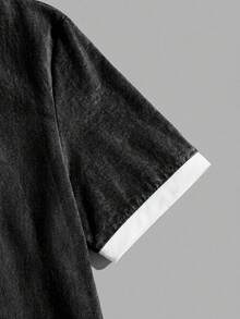 Manfinity Joysei Áo thun nam màu đen mài bạc, cỡ tiêu chuẩn, viền tay áo màu trắng. - màu đen - Xem 4