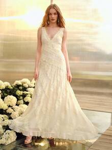 MOTF PREMIUM WOMEN'S LACE WAIST RUFFLE HEM DRESS, SPRING/SUMMER - Apricot - View 4