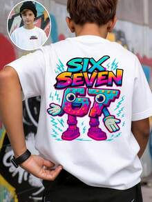 SHEIN Streecool Kids 男童卡通字母图案T恤 - 白色 - 查看 3