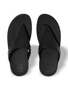 Fitflop 女士凉鞋 吸汗透气 轻便 纯色 百搭 带logo 易洗 日常黑色人字拖 GB1-001 - 黑色 - 查看 2