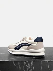 Vate Zapatillas deportivas gruesas con cordones para mujer, suela gruesa, calzado casual para uso diario. Nuevos zapatos de plataforma de malla transpirable para verano, suela blanda y ligera, diseño de patchwork de moda para estudiantes - Beis - Ver 5