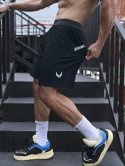 Manfinity Sport Corelite 男士简约印花日常运动短裤健身短裤男士短裤男短裤男篮球短裤洗手液学校