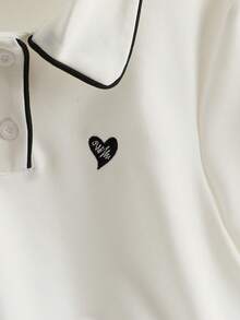 GlowEve Women's Casual Heart Embroidery Short Sleeve T-Shirt, Summer - White - View 6