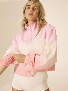 Aralina 休闲运动春夏度假沙滩跑步轻便派克大衣渐变色漏斗领拉链 - 粉色 - 查看 7