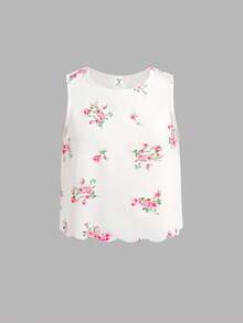 SHEIN Tween Girls' Casual Crew Neck Sleeveless Ditsy Floral Top And Pants Set - Multicolor - View 2