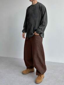 DAZY Jeans de hombre de color camello sólido con aspecto vintage lavado, otoño - Marrón - Ver 5