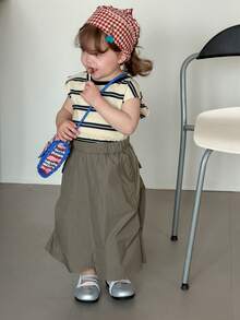 DAZY Toddler Girls' Round Neck Striped Korean Style T-Shirt And Skirt 2-Piece Set - Army Green - View 6