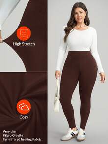 Comfylo Legging Wanita Ukuran Besar Kasual Polos Pinggang Tinggi - Coffee Brown - View 4