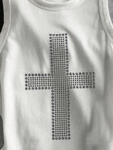 Muchica 2-Piece Cross-Print Sequined Knit Camisole For Y2K Tops Y2K  Sparkly Top  Graphic Tees Women Women - Black and White - View 3