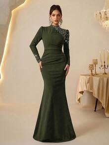 Coutiva 奢华晚礼服、高端正式礼服、优雅别致连衣裙 - 軍綠色 - 查看 6