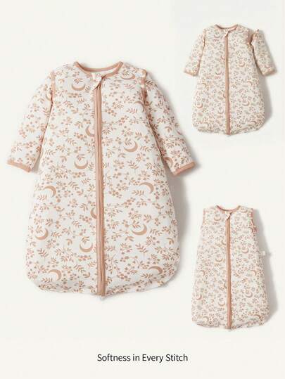 Cozy Pixies 1 Saco de dormir para bebé, con diseño de hojas y luna, con mangas desmontables, cómodo y suave, saco de dormir para recién nacidos, certificado por Oeko-Tex