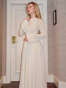 Turnttoni Apricot Asymmetric-Shoulder Midi Dress For Women, One Shoulder Dress Elegant, Fall / Winter, Autumn Clothes For Women, Thanksgiving Dress, New Year Dress, Party Dress, Elegant Dresses For Ladies, Chic Autumn, Christmas Dress,Dresses For Women Elegant,New Year Dress ,Elegant Party Dresses,Dresses For Women Elegant - Apricot - View 6