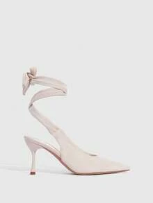 CUCCOO SZL Women's Suede Apricot Sexy Pointed Toe Bow Tie Fashion Date High Heel Pumps - Apricot - View 2