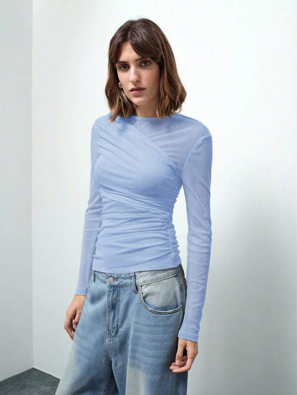 Maija Women's Asymmetric Design Modern Urban Casual Fashion Business Casual T-Shirt, Urban Commute Business Casual Women's Clothing, Office Attire, Elegant For Christmas Party, New Year, Brown Top