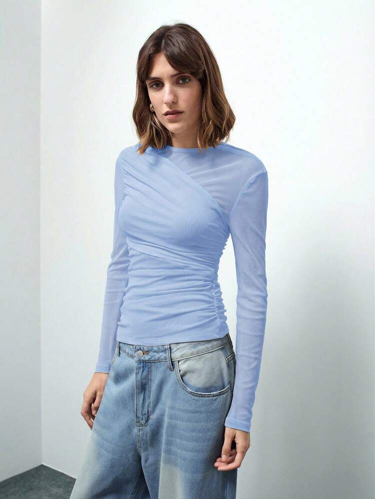 SHEIN Maija Women's Asymmetric Design Modern Urban Casual Fashion Business Casual T-Shirt, Urban Commute Business Casual Women's Clothing, Office Attire, Elegant For Christmas Party, New Year, Brown Top