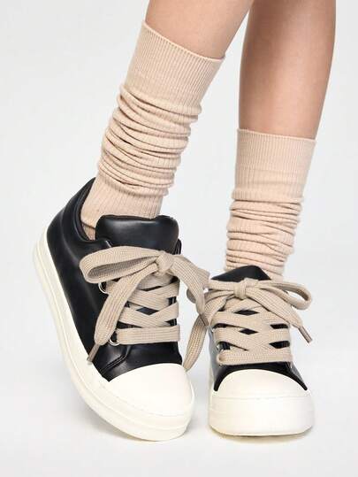 ROMWE Grunge Punk New Black Lace-Up Flat Ladies Party Shoes Daily Wear Ladies Shoes Casual Fashion Sports Shoes Outdoor Comfortable Neutral Couple Shoes