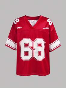 少女款宽松红色套头T恤，休闲时尚百搭街头风 - 紅色 - 查看 7