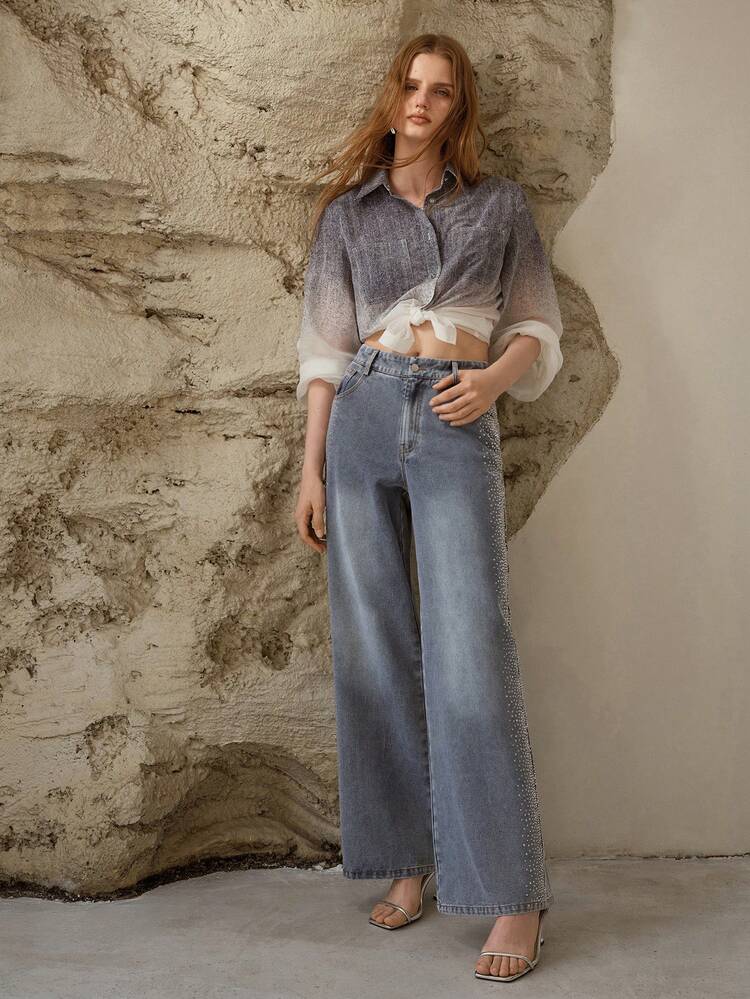LOOSE WIDE LEG RHINESTONE EMBELLISHED JEANS, SPRING/SUMMER