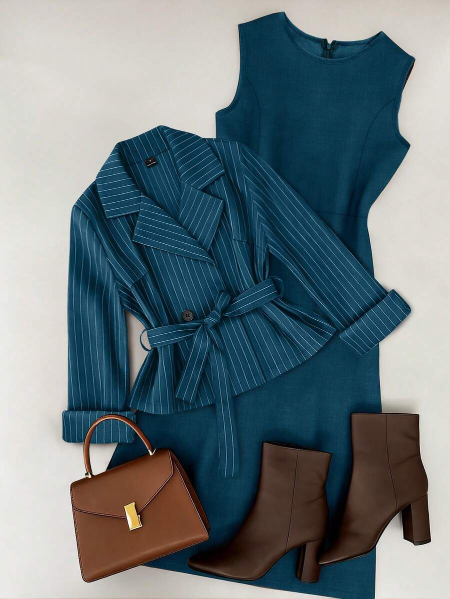 GlowEve 一套两件式秋季女装，优雅通勤风格，完美融合。 - 寶藍色 - 查看 1