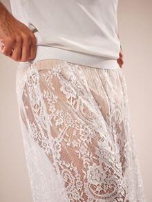 FeverCity Men's Sexy Floral Lace Shorts - White - View 6