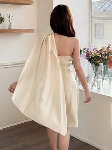 Feyla Vestido con cuello de bufanda elegante para mujer, para uso diario - Albaricoque - Ver 5