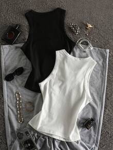 Muchica 2-Piece Cross-Print Sequined Knit Camisole For Y2K Tops Y2K  Sparkly Top  Graphic Tees Women Women - Black and White - View 2