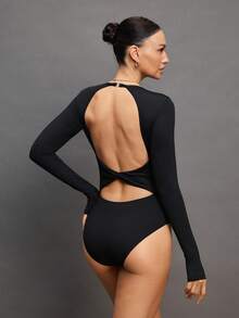 Menodora SHEIN Sport Menodora SHEIN Sport Slim Fit Crew Neck Pullover Unitard Suitable For Ballet, Yoga - Black - View 2