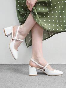 CUCCOO BIZCHIC 女士通勤优雅玛丽珍款粗跟酒红色连衣裙鞋，百搭春季休闲装，适合春假、复活节和圣诞节等场合。 - 白色鏡面 - 查看 3