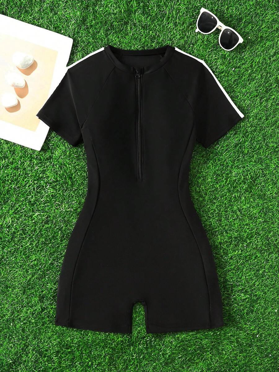 SHEIN Áo len chui đầu màu đen dành cho bé gái tuổi teen, thích hợp mặc hàng ngày đi biển, chơi thể thao dưới nước, đi nghỉ mát, chụp ảnh, phù hợp cho kỳ nghỉ ở Hawaii và mùa hè. - màu đen - Xem 1
