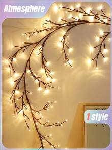 1PC Led Rattan Branch Lamp, Flexible, Suitable For Use In Rooms, Bedrooms, And As A Decorative Ambient Light For Walls, Adding A Warm And Inviting Atmosphere To Any Space. - Rattan light string - View 1