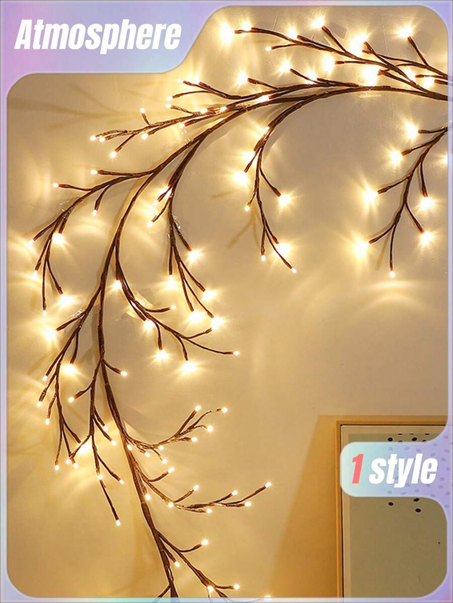 1PC Led Rattan Branch Lamp, Flexible, Suitable For Use In Rooms, Bedrooms, And As A Decorative Ambient Light For Walls, Adding A Warm And Inviting Atmosphere To Any Space. - Rattan light string - View 1