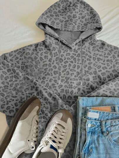 INAWLY Women Casual Leopard Print Hooded Sweatshirt Graduation,Back To School,Graduation,Teacher For Women,Back To School Pullover Fall