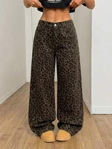 SHEIN PETITE Women's Camouflage Pattern Elastic Waistband Jeans Winter Jeans Party Streetwear Jeans - Brown - View 7