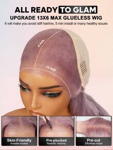 ALL READY WIG Peluca de cabello humano liso de 180% de densidad, con frente de encaje transparente preplucado y línea de nacimiento natural para uso diario, con acabado de purpura ceniza, sin pegamento y con un diseño transpirable. - SPurple - Ver 5