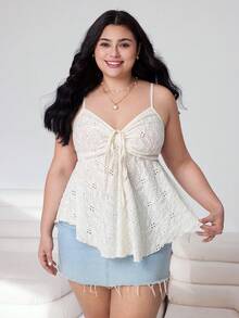 Solflare 大码女式吊带系带不对称下摆无袖夏季吊带衫 - 白色 - 查看 6