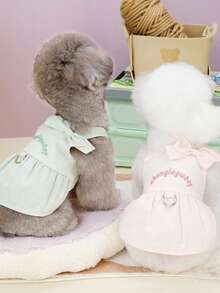 PETSIN 狗狗服装、猫咪服装、动物裙装、宠物春夏新品系列、幼犬连衣裙、公主风百搭连衣裙、条纹印花、小型动物服装、清凉防晒霜 - 彩色 - 查看 4