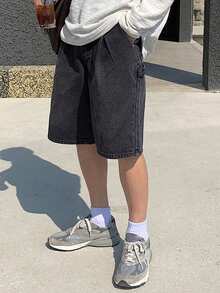 DAZY 男士黑色水洗做旧牛仔短裤，夏季 - 黑色 - 查看 6