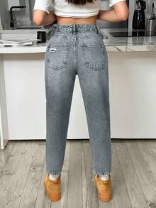 EURMUSE HIGH RISE MOM CUT RIPPED WOMEN JEANS - Light Wash - View 2