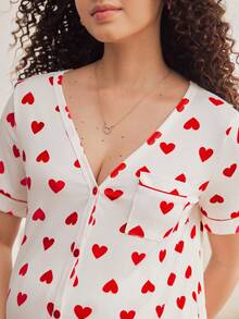 舒适休闲家居服，柔软舒适，心形图案孕妇睡衣套装 - 彩色 - 查看 7